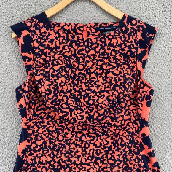 French Connection Dress Womens Medium Meternity Coral Navy Sheath Mini Stretch - Picture 2 of 10